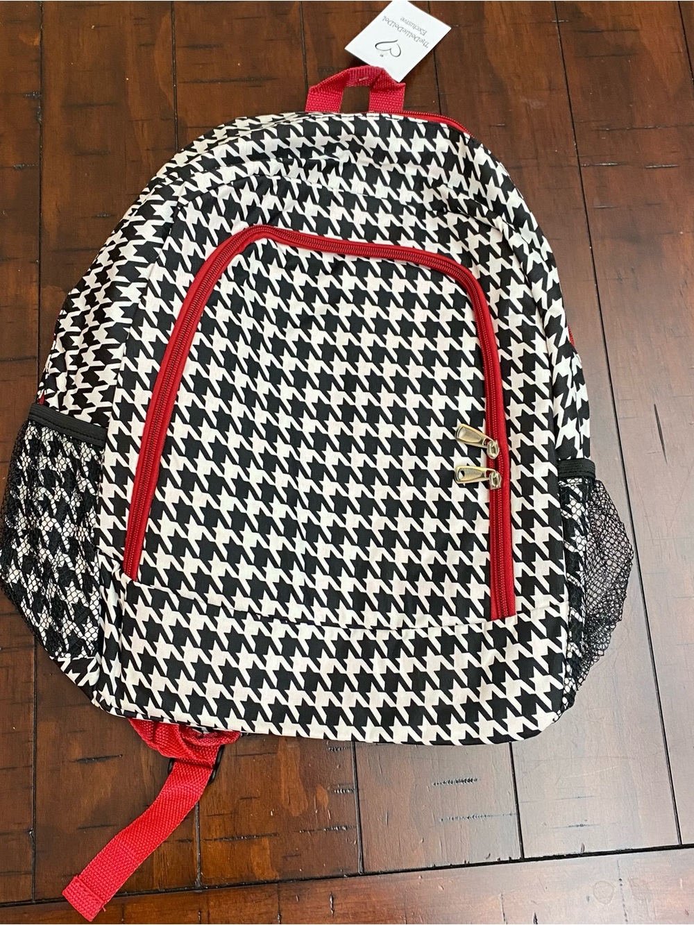 The Dottie Dot Dot Houndstooth Backpack Black/White/Red NWT